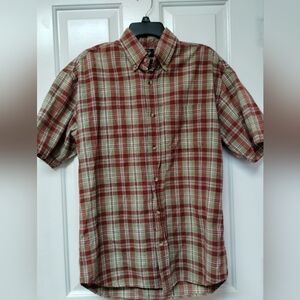 Men's Short-Sleeve Plaid Button-Down Shirt - Red & Cream
